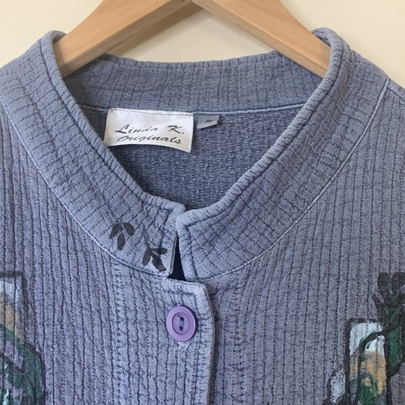 Linda K Originals | Blue Hand Painted Button Down Textured 100% Cotton Jacket M - Picture 16 of 17